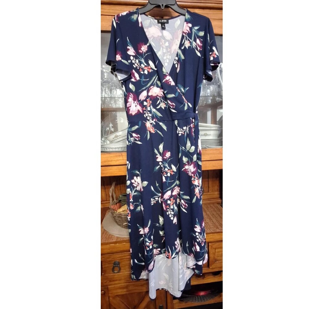 A. BYER High-Low Midi Dress, Blue/Multicolor, Women's XL